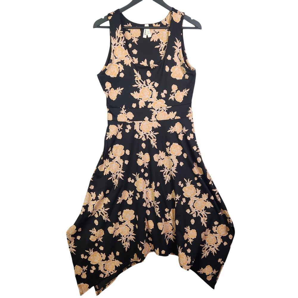 Pact Twilight Floral Midi Dress Sz M Sustainable Organic Asymmetrical Stretch